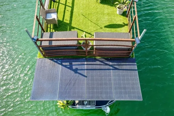 solar panels on a sustainable houseboat