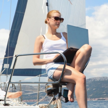 Working with a laptop on a boat